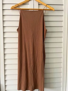 H&M Ribbed Midi Slip Dress in Brown